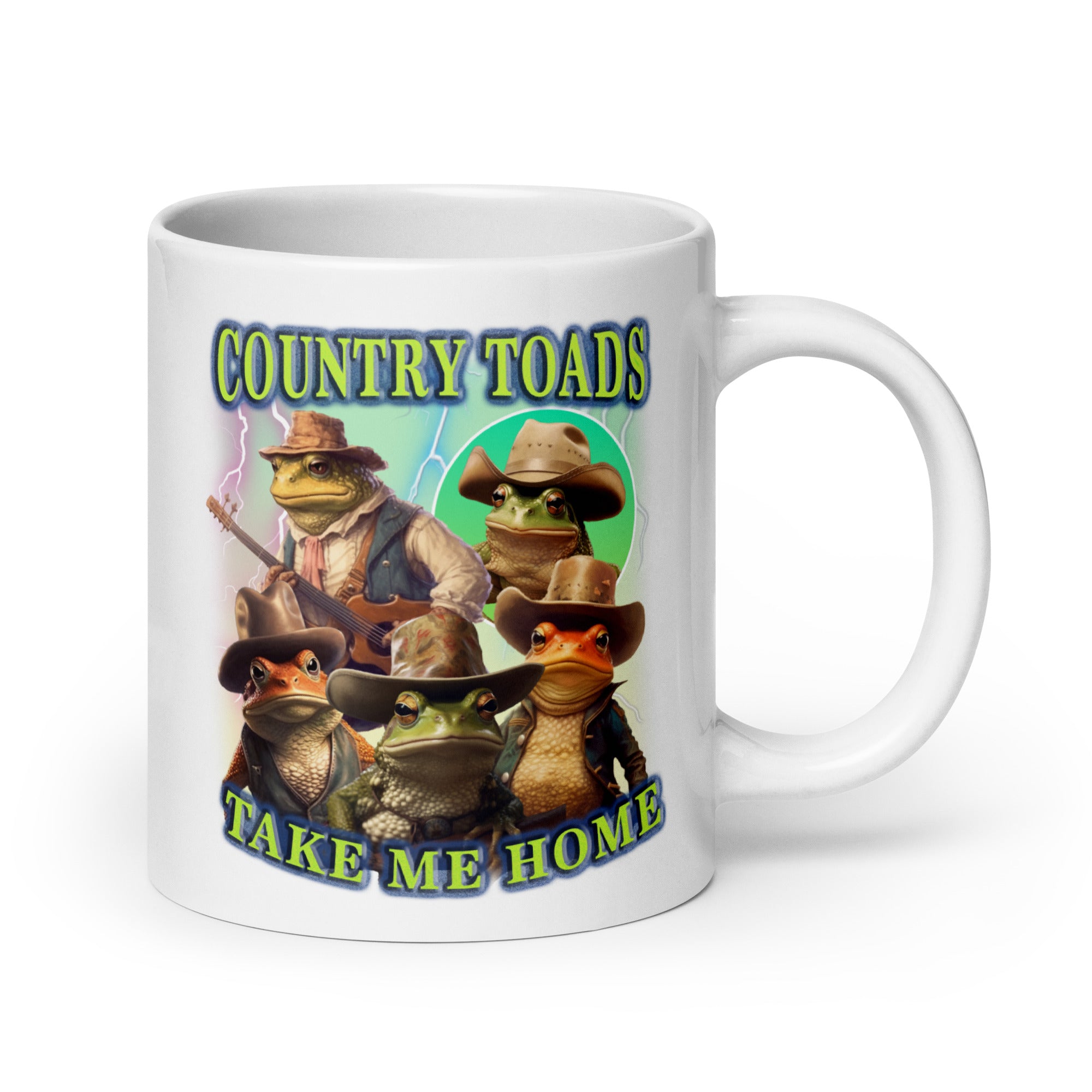 Country Toads Take me Home White glossy mug