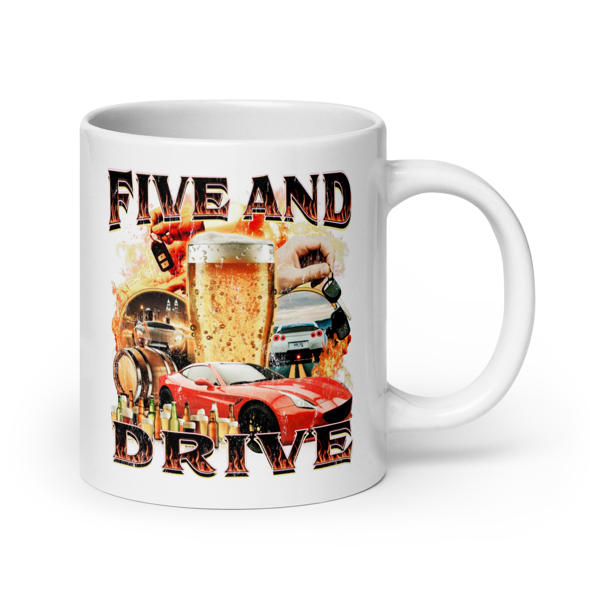 Five and Drive White glossy mug